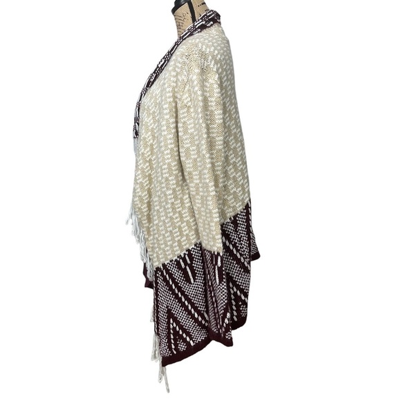 UMGEE Fringed Boho Aztec Cardigan Burgundy and Cream Size XL - Picture 7 of 11